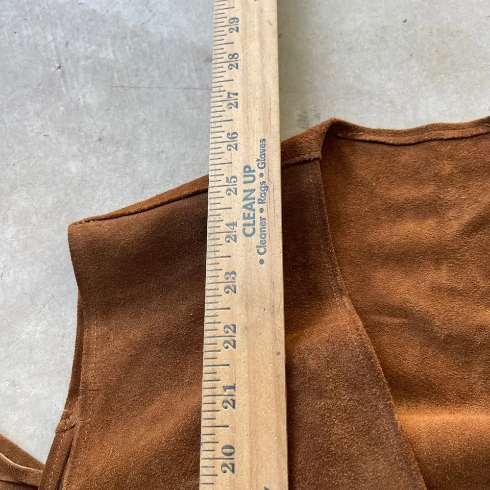 Mr Chips Vintage Brown Suede Leather Fringe Western Vest Hook Closure Brown